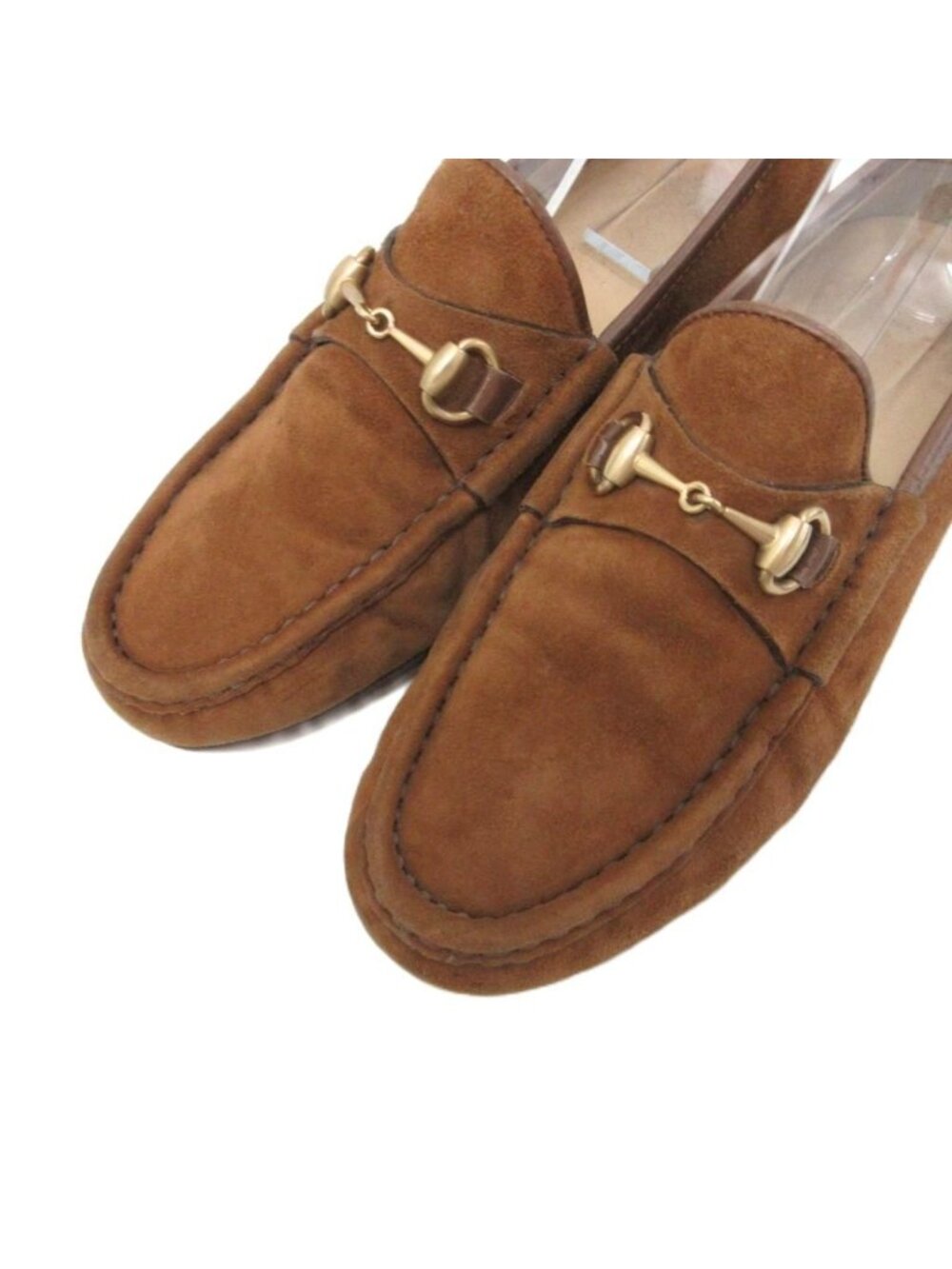 Gucci Horsebit Loafers Suede Slip on Gold Leather 35 Brown - Picture 5 of 7